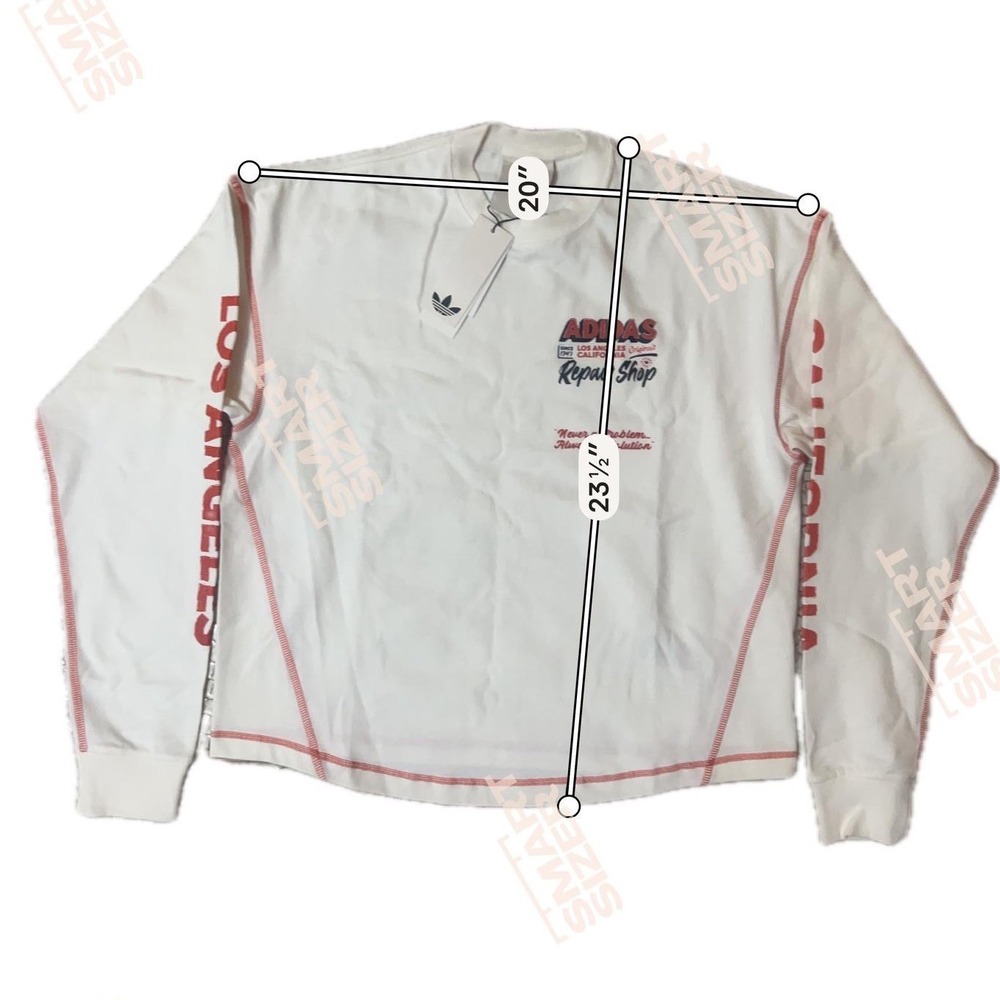 Adidas Repair Shop Men S White New Los Angeles California Repair Shop Graphic LS - Picture 4 of 7